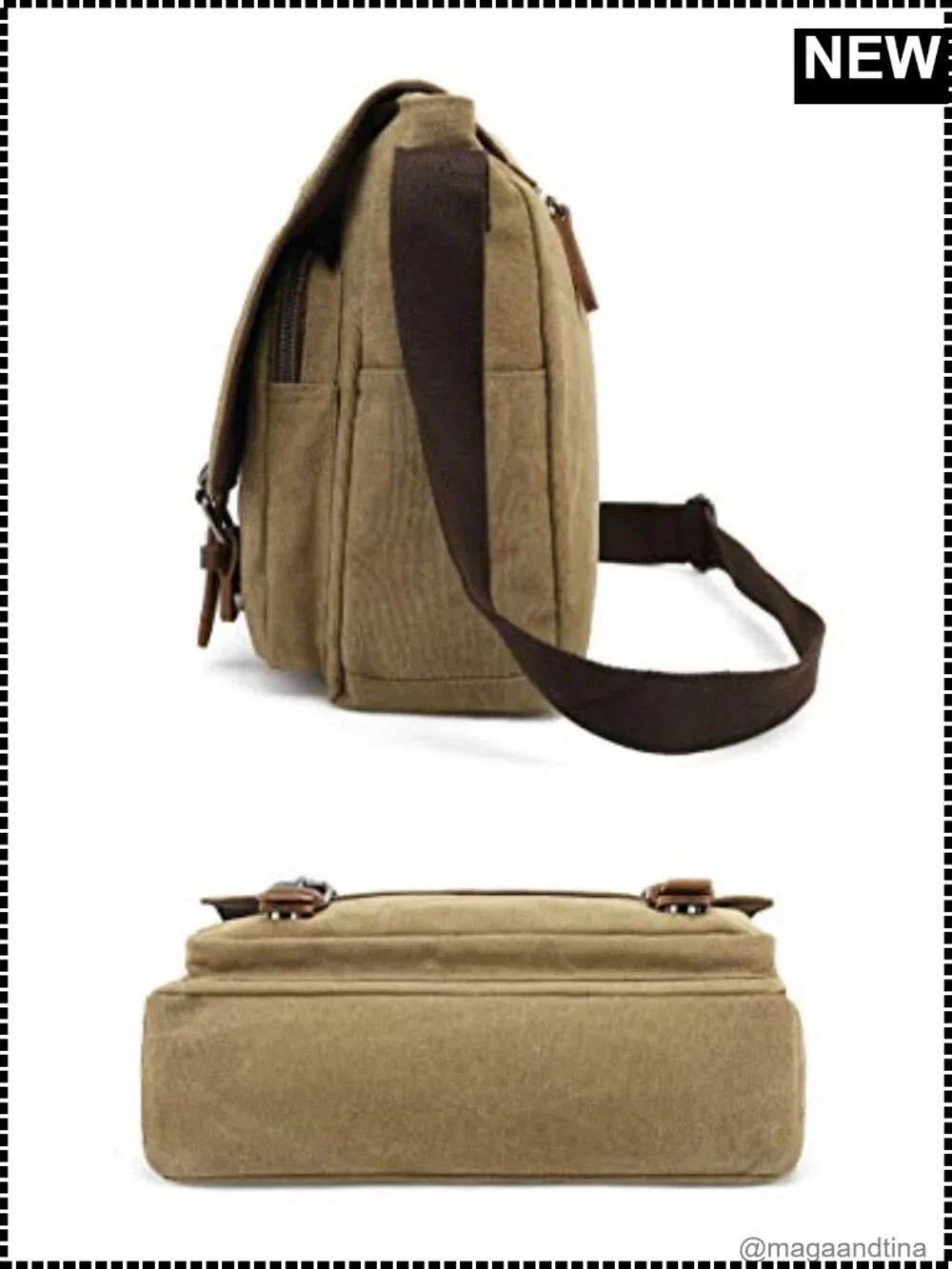 Sechunk Washed Canvas Faux Leather Messenger Crossbody Bag Fits 13.3